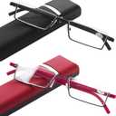 2 Pack Half Frame Reading Glasses for Men and Women Lightweight Computer Readers with Portable Case 2.25