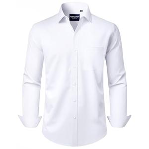 Alimens & Gentle White Dress Shirt for Men Long Sleeve Stretch Wrinkle Free Button Down Shirts Casual Work Formal Shirts Size Large