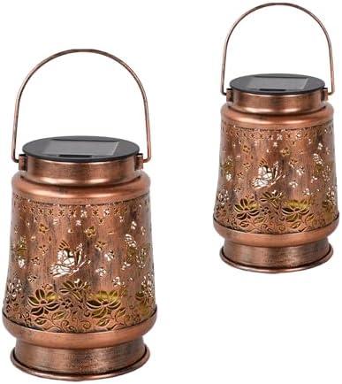 2 Pack Solar Lanterns Outdoor Waterproof - Butterfly Garden Decor Hanging Solar Lights, Birthday Gifts for Women Mom Grandma, Metal Decoration for Yard, Patio, Pathway