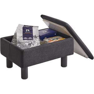 IBUYKE Storage Ottoman Footrest Stool with Linen Fabric, Rectangular, Flip Top Lid, Non-Slip Feet, Compact Design, Stylish and Functional, Black RF-BD220