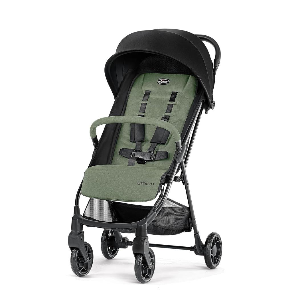 Chicco Urbino Compact Umbrella Stroller, Quick-Fold, Lightweight, 50 lb | TRAVEL-SIZE TODDLER STROLLER, 5 LBS, UPF 50+ CANOPY, 5-POINT HARNESS, ALL-WHEEL SUSPENSION, 2 CUP HOLDERS, OLIVE/GREEN.