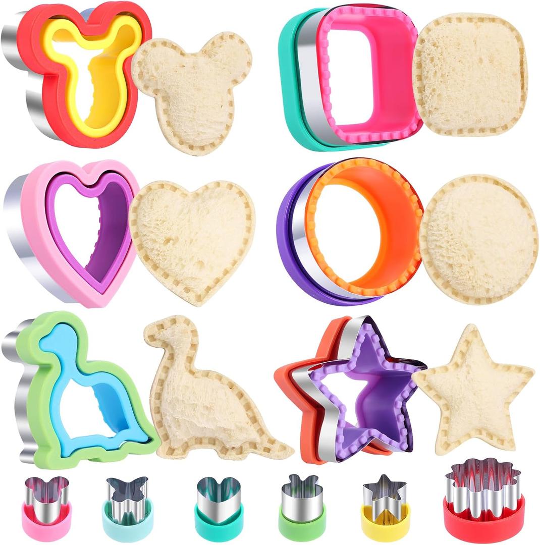 12 Pcs Sandwich Cutter and Sealer Set, Bread Decruster Pancake Maker DIY Cookie Cutters Vegetable Cutter Shapes for Kids, Ideal for School Lunch Boxes and Bento Boxes Boys Girls
