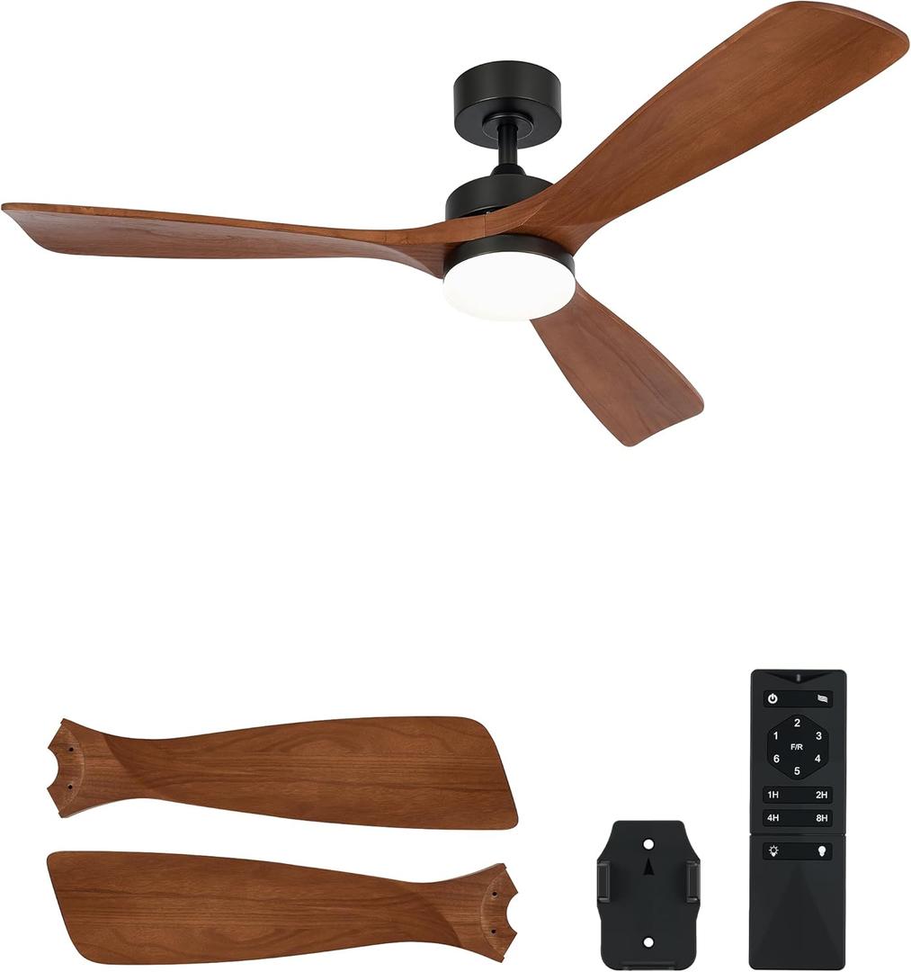 VONLUCE Ceiling Fans with Lights, 52 Inch Ceiling Fan with Remote, 6 Speed Reversible Noiseless DC Motor, 3CCT Wood Ceiling Fan for Outdoor Indoor Farmhouse Patios, Walnut