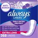 Always Daily Extra Protect Liners, Extra Long Length, Unscented Panty Liners, 368 Count (4 Packs of 92)