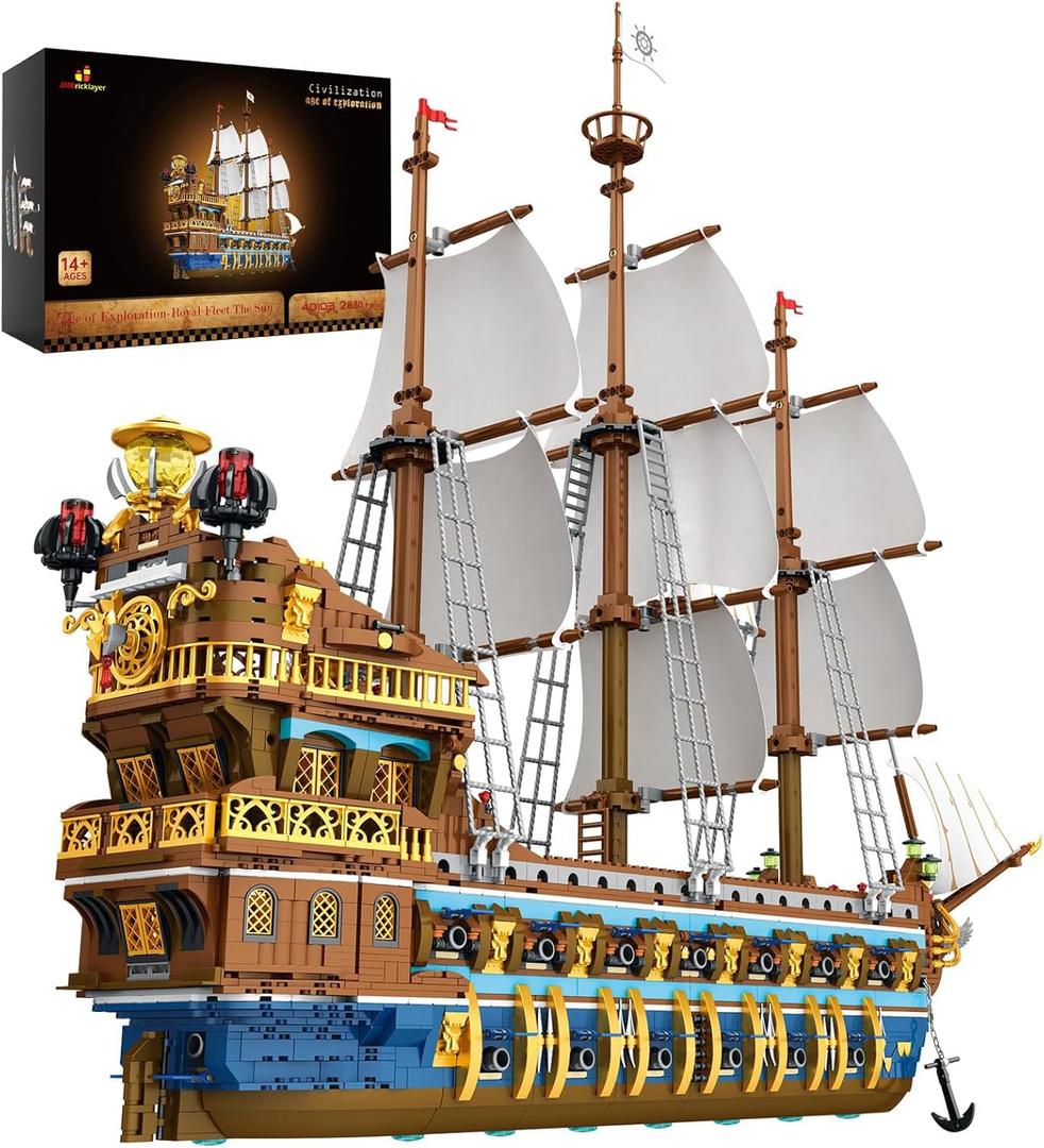 JMBricklayer Pirate Ship Building Sets for Adults, Gorgeous Royal Fleet Ship with Tiered Design, Attractive Pirate Toys Building Blocks Pirate Ship Display, Gifts for Teens Adults(2830 Pieces)