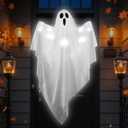 Halloween Decorations Outdoor, White Hanging Ghost Hanging Light up with Blue LED Light, Halloween Window Decoration for Front Yard Patio Lawn Garden Party Decor Indoor Outside (Cold White)