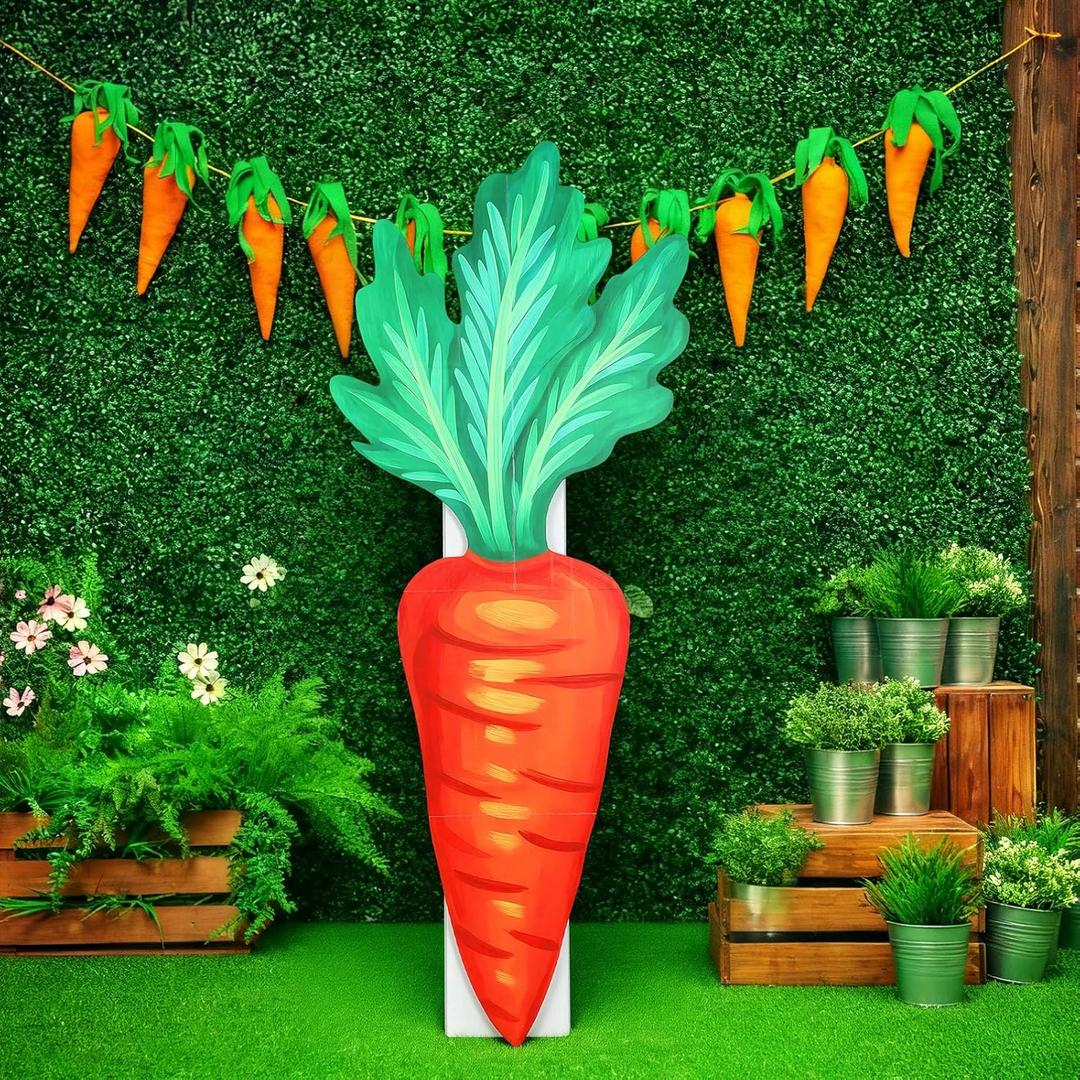 4 ft Large Easter Carrot Cardboard Cutout Easter Party Decoration Stand up Carrot Cardboard Centerpiece PVC Photo Booth Prop Backdrops for Egg Hunt Spring Party Supplies