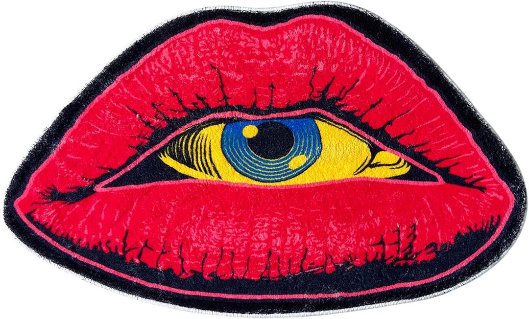 Interesting Red Lip Devil Eye Shape Plush Rugs Lovely Bedroom Comfortable Home Decoration Door Mat Cartoon Bathroom Absorbent Bath Mat Indoor Carpet Kitchen Non-Slip Mats, 31.5x19.5