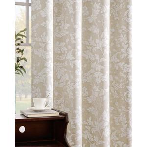 jinchan Blackout Curtains for Bedroom, Beige Scroll Floral Patterned Curtains 84 Inch Length for Living Room, Farmhouse Vintage Art Deco Drapes, Thermal Insulated Window Curtains Grommet 2 Panels