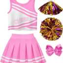 JerrisApparel Cheerleader Costume for Girls Cheer Uniform Dress Up Outfit With Pompoms (4T, Pink)