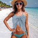 Geyoga Women Crochet Cover up Skirt Triangle Shawl Hollow Out Bikini Mermaid Skirt Bathing Suit Cover up Beach Skirt (Blue)