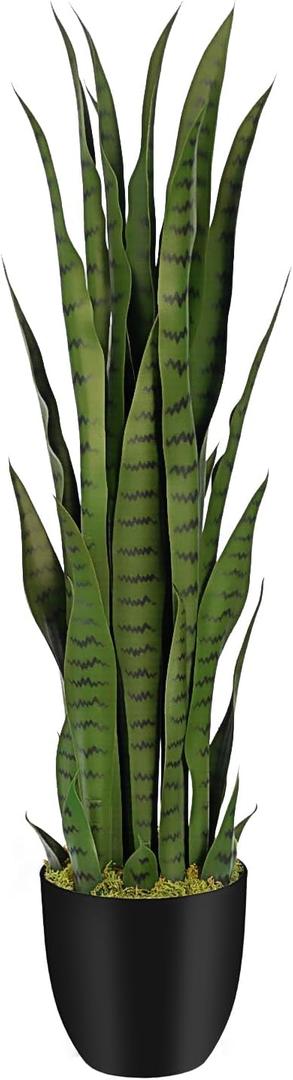 3ft Artificial Snake Plant  36in Faux Sansevieria Plants, Fake Floor Plant for Indoor Outdoor, Front Porch Patio Home Office Decor, Mother-in-Laws Tongue, Green 1Pcs