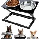 Elevated Dog Bowls, Adjustable Raised Dog Bowl Stand with 2 Stainless Steel Food Bowls 20Tilted Water Bowls for Small Sized Dogs and Cats (Black, Small)