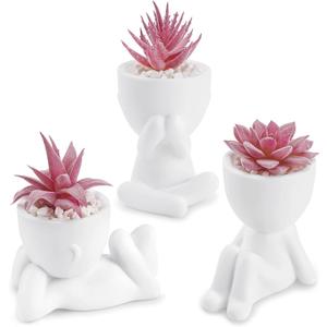 Der Rose 3 Pcs Fake Succulents Plants Artificial Pink Room Office Desk Decor for Women