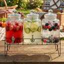 Style Setter Premium Glass Drink Dispensers with Metal Stand for Parties Beverage Dispenser Set for Cold Drinks, Lemonade, Cocktails, Juice Party Glass Drink Dispenser Station - 1.5 Gal, Set of 3