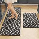 Kitchen Rugs Sets of 2-Colorful Non Slip Kitchen Mats for Floor-Thick,Moroccan Style Kitchen Decor Floor Mat Runner Carpet for Hallways Entryway Laundry Washable(20"x32"+20"x48",Black)