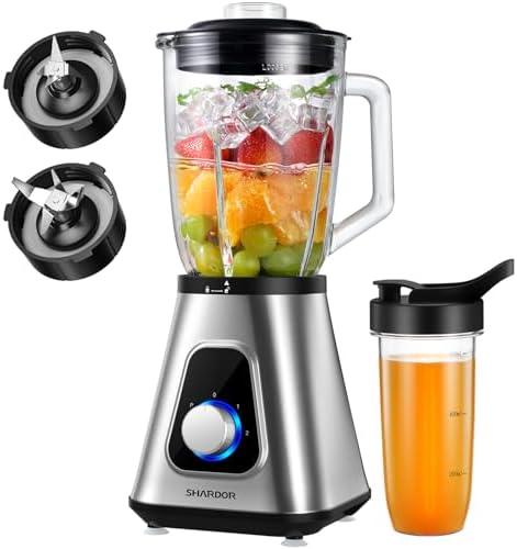 SHARDOR 1200W Blenders for Smoothies and Shakes, 52 Oz Countertop Blender & 22 Oz Personal Blender Combo, New Upgraded 6-leaf Blade, 3 Adjustable Speed for Juices, Frozen Fruit Drinks, Sauces