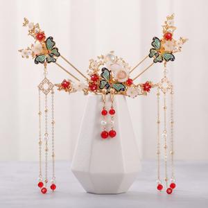 Alloy Hair Sticks Pins Long Tassel Butterfly Flower Hanfu Chinese Hair Pins Comb Set of 1 Earrings Traditional Classical