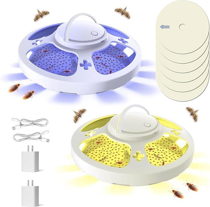 Frogoom 2 Packs Flea Traps for Inside Your Home with 6 Sticky Pads, Fleas Light Traps Kills Fleas in House, Hanging Flea Lamp with USB Cable Pest Control for Bugs Moths Gnats Indoor and Outdoor