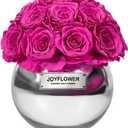 JoyFlower Preserved Flowers Vase Glass Decor, Eternal Flower Vases for Centerpieces, Forever Flower Decorations for Party Home Wedding Table Living Room Bedroom, Preserved Roses Glass Vase House Decor