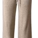 Verdusa Women's Straight Leg Pants Drawstring Waist Knitted Extra Long Trousers Fall Outfit Khaki Medium