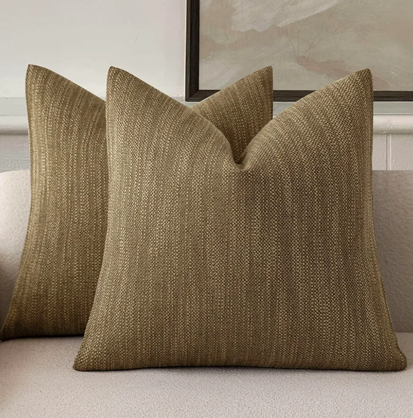 Foindtower Set of 2 Decorative Textured Burlap Linen Throw Pillow Covers Farmhouse Boho Cushion Cover Solid Accent Pillowcase for Couch Sofa Bed Living Room Home Decor,18×18 Inch,Cocoa Brown