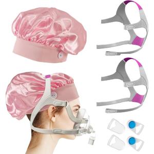 2-Pack F20 Headgear Replacement Compatible with AirFit/AirTouch F20 CPAP Mask Headband with 4 Clips+2Pcs Satin Covers Headgear Pads Satin Sleep Hat Cap for Most Headgear Strap Elasticity Hair Saver