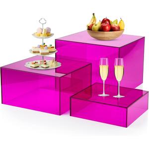 6Pcs Purple Buffet Risers Acrylic Boxes Display Food Risers for Buffet Table Platter Parties Weddings Catering Dessert Collectibles Figures Show ( 6''x7''x8'')