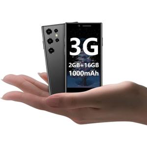 Mini Smartphone 3G Unlocked Mini Phone Kid's Smartphone 3.0'' HD Touch Screen World's Smallest 1000mAh Battery Dual SIM Little Mobile Phone with Face ID Pocket Child Cellphone 2GB+16GB Black