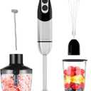 MegaWise Pro Titanium Reinforced 5-in-1 Immersion Hand Blender, Powerful Motor with 80% Sharper Blades, 12-Speed Corded Blender, Including 500ml Chopper, 600ml Beaker, Whisk and Milk Frother (Black)