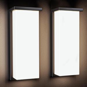 Black 18/20/22W 14in Outdoor Wall Light Fixtures, IP65 Waterproof, 3-Color Temp Adjustable Porch Lights, Modern dawn to dusk Exterior Sconces for House, Front Door, Walkway, Wall Mount,2 Pack