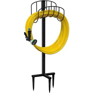 Artigarden Freestanding Garden Hose Holder Hanger, Outdoor Heavy Duty Metal Water Hose Storage Holders Stand Organizer Rack Detachable Stake, Holds 150 Ft of Hoses for Outside Lawn Yard, Black