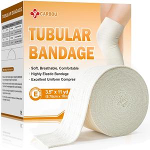 Carbou Elasticated Tubular Support Bandage 3.5" x 11 yd (Size E), Soft Stockinette Tubing for Legs, Arms, Knees, Thighs, Reusable Compression Support Bandage Roll for Joint Tissue