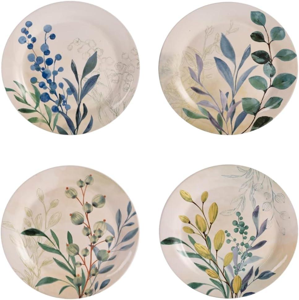 Bico Botanical Valley Salad Plates Set of 4, 8.75 Inch Ceramic Dessert Plates for Salad, Appetizer, Side Dishes, Microwave and Dishwasher Safe, Gift for Housewarming and Thanksgiving