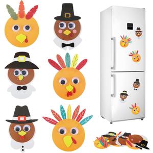 Copkim 48 Sets Fall Pilgrim Turkey Crafts for Refrigerator Magnet Craft DIY Kit Make Fun Activities Project for Fall Autumn Harvest Home