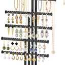 EsLuker.ly Necklace Earring Holder Organizer Display Jewelry Tree Stand | Adjustable Rack with Stable Wooden Storage Base for Women Vendors, 6 Tier Large Bracelet Bangle Tower, Stress-Free Mornings