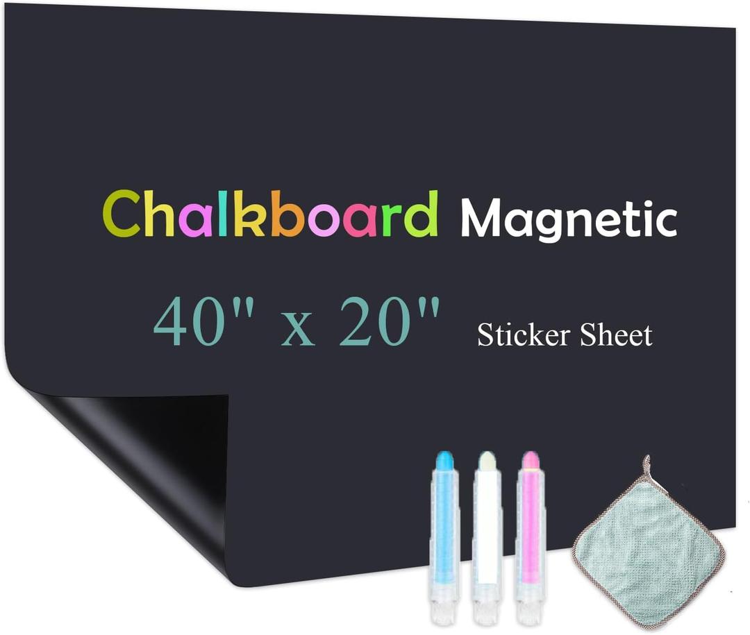Qiytecno Chalk Board Contact Paper with Adhesive, 40" x 20" Magnetic Chalkboards for Wall, Wallpaper Sheets for Office for School and Kids, Includes Liquid Chalks Markers and Dishcloth and Magnet (Black)  Qiytecno Chalk Board Contact Paper with Adhesive, 40" x 20" Magnetic Chalkboards for Wall, Wallpaper Sheets for Office for School and Kids, Includes Liquid Chalks Markers and Dishcloth and Magnet (Black)