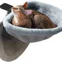 Cat Desk Bed-Extra-Large Clamp & Sunken Hammock Design,Soft Faux Rabbit Fur Material,One-Click Folding,Suitable for Various Desktops, Holds Up to 40lbs(Gray