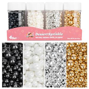 Twisweet Edible Pearl Sprinkles for Cake Decorating 12oz, Gold Silver White and Black Pearls Mix Sugar Sprinkles for Baking, Cake Topper Ice Cream Cupcake Cookie Dessert Decorations Birthday Wedding Valentines Christmas Supplies