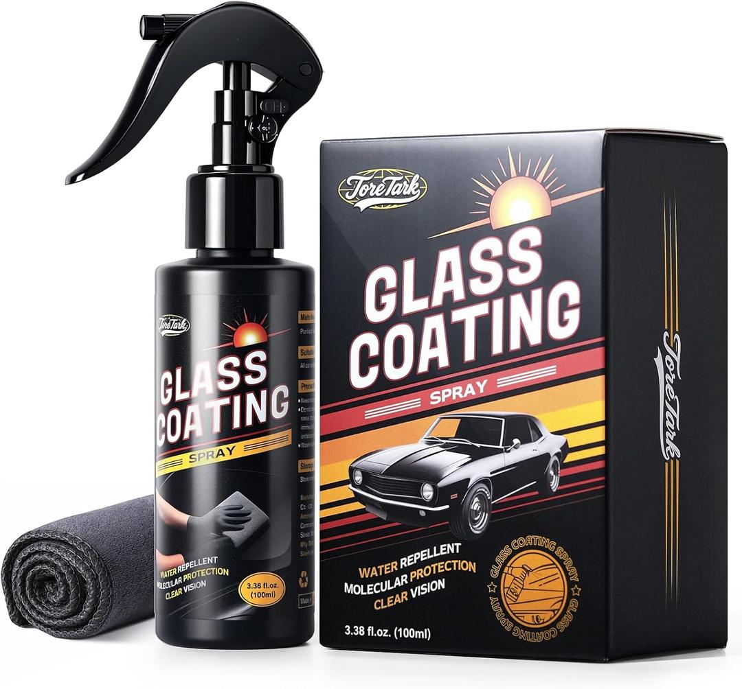 2 x Car Ceramic Glass Coating Spray,Automotive Windshield Rain Repellant Glass Polish Protect, Long-Lasting Quick Dry Coat (3.38 fl oz +Towel)