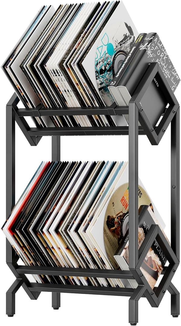 Vinyl Record Storage Rack, Record Holder 160-200 LP Storage Shelf Display Stand for Albums Books Magazines Files, Matte Black