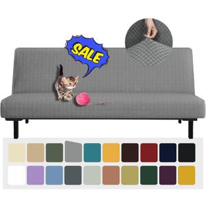 YEMYHOM Futon Cover Latest Jacquard Design High Stretch Armless Sofa Bed Slipcover Anti-Slip Furniture Protector with Elastic Bottom (Futon, Light Gray)