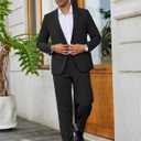COOFANDY Men Suits 2 Piece Slim Fit Two Button Casual Blazer Wedding Bussiness Suit Separates Black, Size 48/42