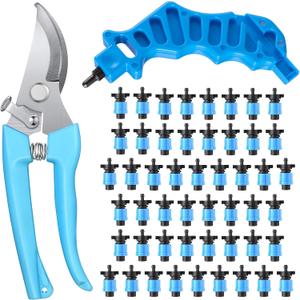 Feekoon Drip Irrigation Tool Kit, 50 Pcs Drip Tape Connectors, Drip Irrigation Tubing Hole Punch, Drip Tape Cutter,1/4 Barb Coupling Locking Fittings for 5/8 Drip Tape, Drip Tape Fittings