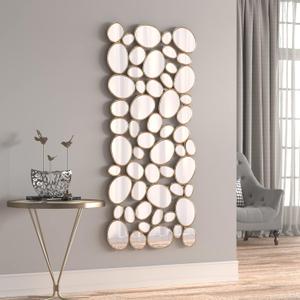 Gold Wall Mirrors Decorative - 23x51 Inch Large Living Room Mirrors for Wall Decor, 55 Piece Multi-Size Pebble Design Metal Framed Accent Mirror for Modern Entryway, Home Decor