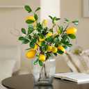 Laelfe 2 Bunches Artificial Lemons Branches Faux Lemons Fruit with Stem Fake Lemon Decoration for Kitchen Farmhouse Decor (Yellow)