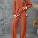 ZESICA Womens Casual 2 Piece Outfits Sweater Sets Long Sleeve Pullover Tops Wide Leg Pants Lounge Set (Orange, M)