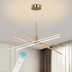 35.4in Modern Chandelier LED Gold Pendant Light Sputnik Chandelier Dimmable with Remote Control Ceiling Hanging Light Adjustable Length for Kitchen Island Dining Room Living Room 68W