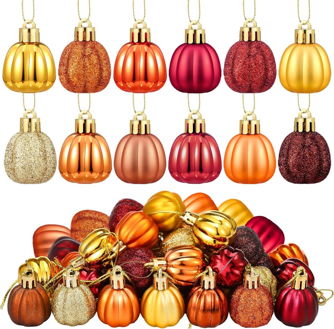 36 Pcs Thanksgiving Pumpkin Hanging Ornaments Fall Tree Decorations Mini Pumpkin Ball Decorations Farmhouse Fall Ornaments for Small Tree for Autumn Halloween Christmas(Yellow)