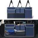 UYYE Trunk Hanging Organizer, Backseat Storage Bag, Collapsible Car Interior Accessories with 4 Pockets & 2 Mesh Pouches for Tools, Provide More Storage Trunk Space for SUV, Jeep, MPVs (Drak Blue)